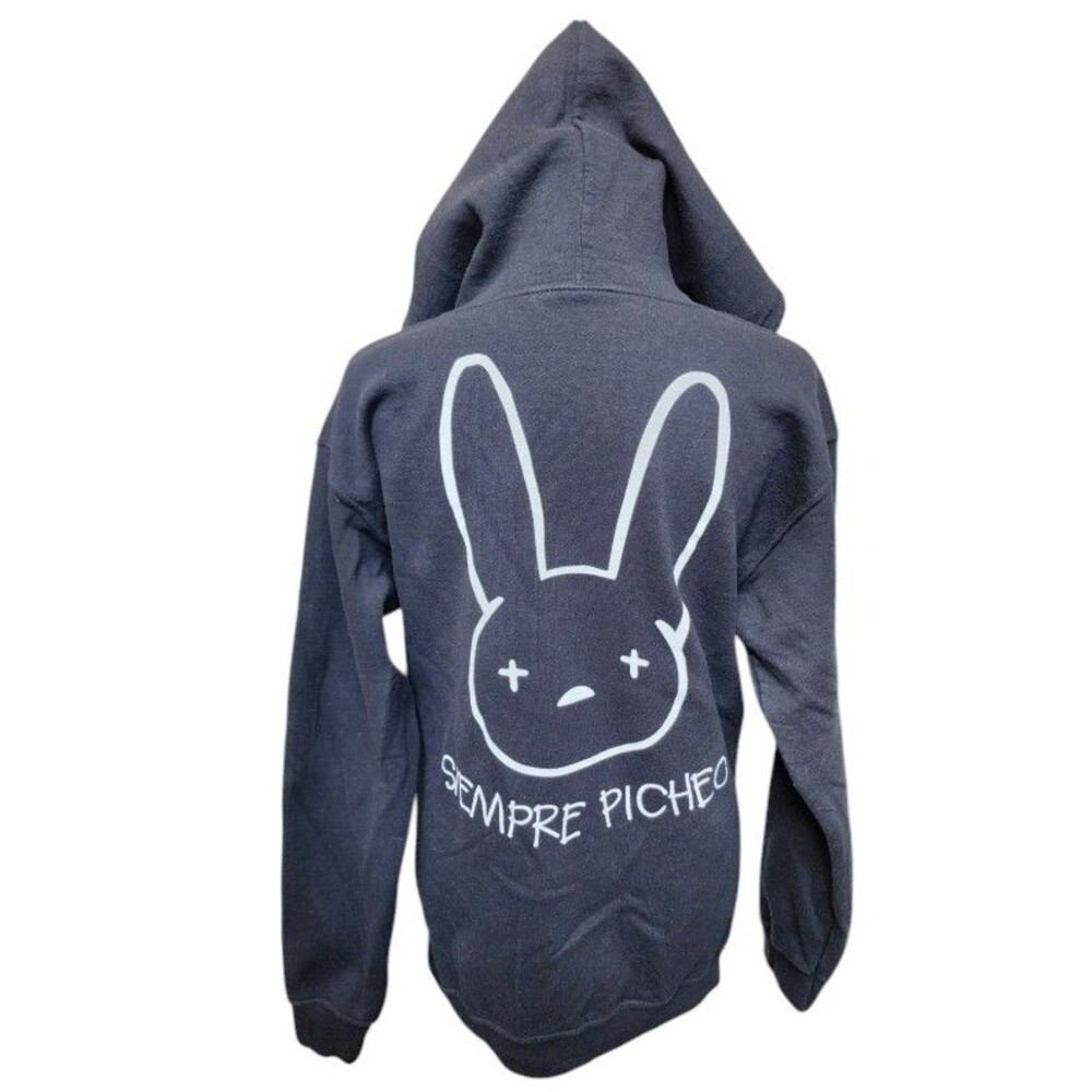 Bad Bunny 'Siempre Picheo' Black Full Zip Hoodie Size Small Band Tour Merch